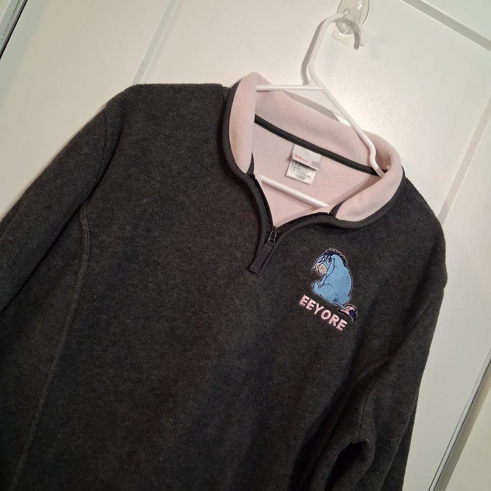 Vintage Disney Fleece Pullover Women L Gray Eeyore Winnie the Pooh Quarter Zip